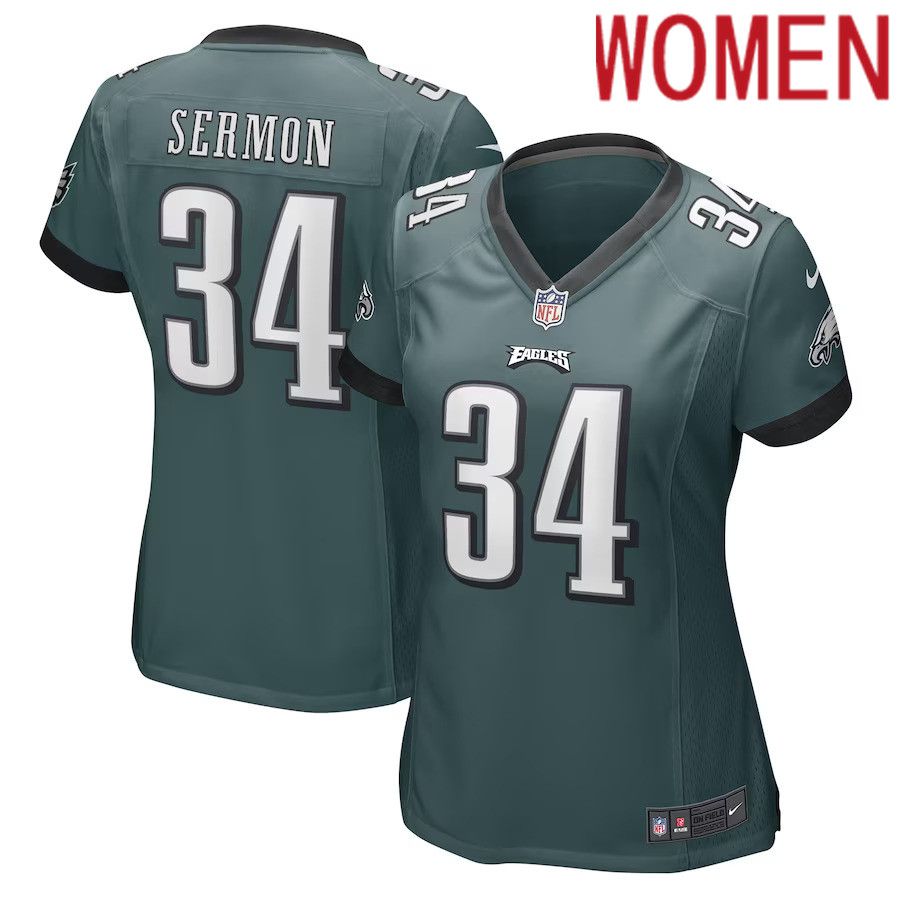 Women Philadelphia Eagles #34 Trey Sermon Nike Midnight Green Game Player NFL Jersey